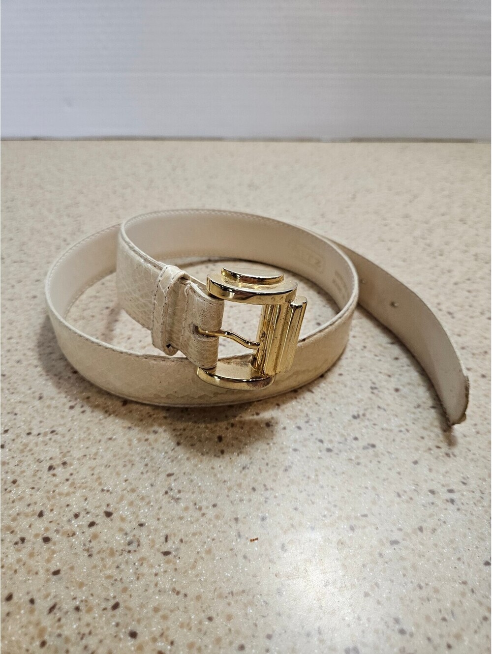 Cream Snake Skin belt with gold buckle